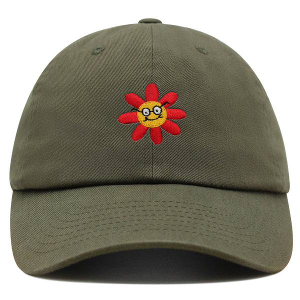Smart Flower with Glasses Face Premium Dad Hat Embroidered Cotton Baseball Cap Botanical Hipster