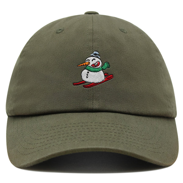 Snowman Skiing with Scarf Premium Dad Hat Embroidered Cotton Baseball Cap Snowman Skiing