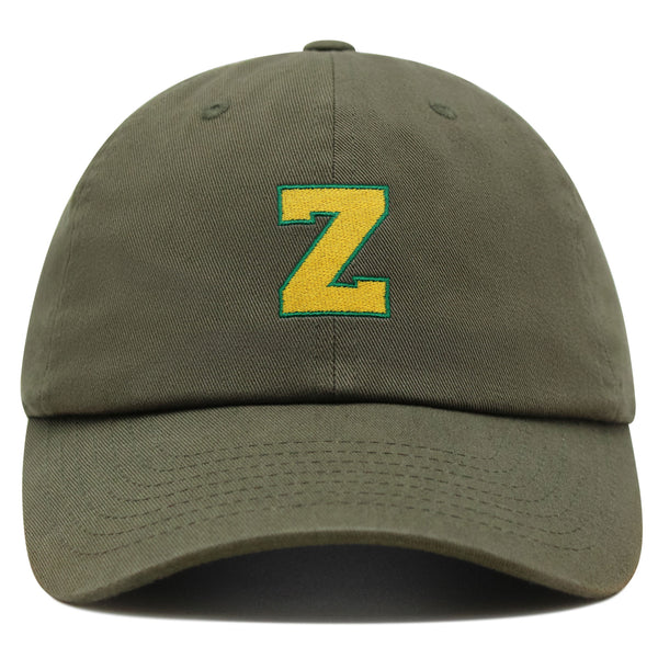 Initial Z College Letter Premium Dad Hat Embroidered Cotton Baseball Cap Yellow Alphabet