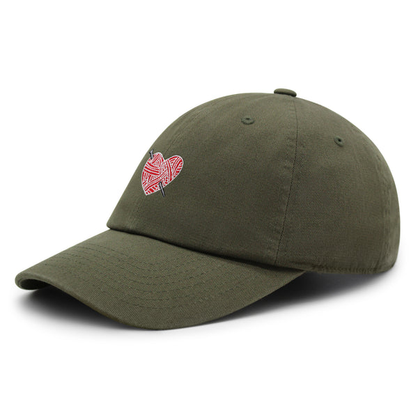 Heart Yarn and Needle Premium Dad Hat Embroidered Cotton Baseball Cap Stitchcraft Threadwork
