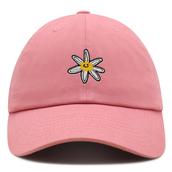 Flower Smile Premium Dad Hat Embroidered Cotton Baseball Cap Floral Emblem