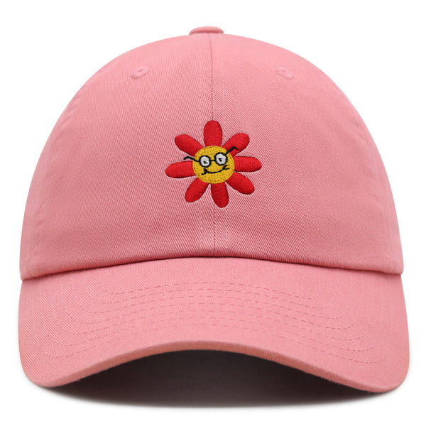 Smart Flower with Glasses Face Premium Dad Hat Embroidered Cotton Baseball Cap Botanical Hipster