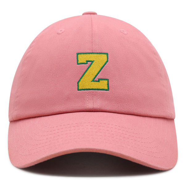 Initial Z College Letter Premium Dad Hat Embroidered Cotton Baseball Cap Yellow Alphabet