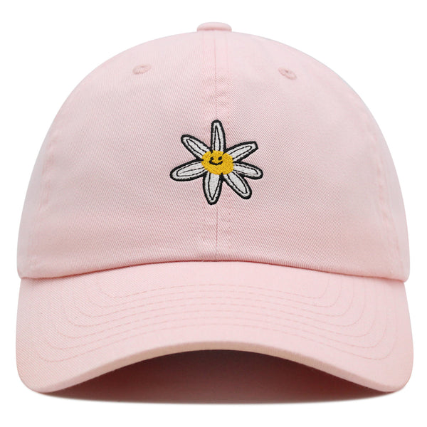 Flower Smile Premium Dad Hat Embroidered Cotton Baseball Cap Floral Emblem