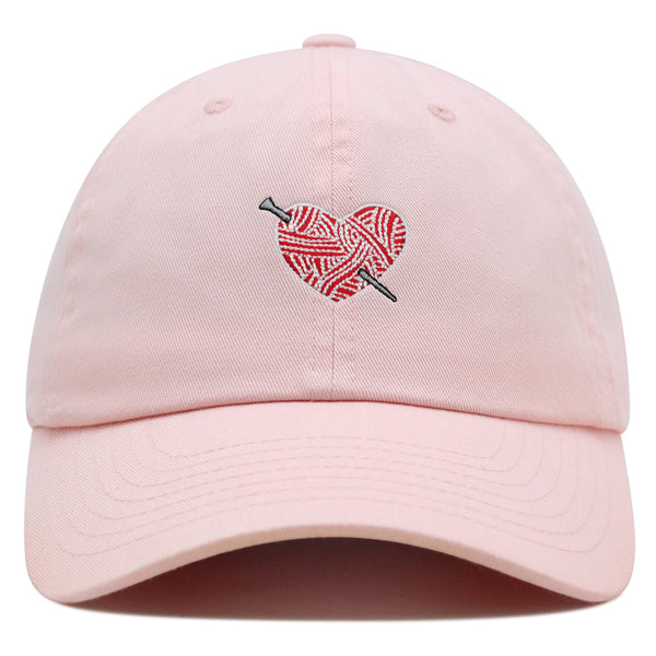 Heart Yarn and Needle Premium Dad Hat Embroidered Cotton Baseball Cap Stitchcraft Threadwork