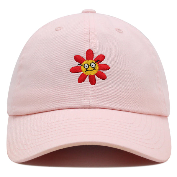 Smart Flower with Glasses Face Premium Dad Hat Embroidered Cotton Baseball Cap Botanical Hipster