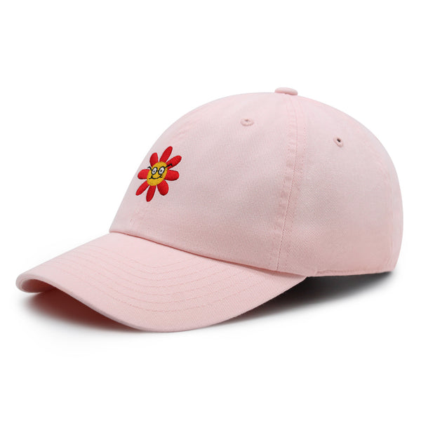 Smart Flower with Glasses Face Premium Dad Hat Embroidered Cotton Baseball Cap Botanical Hipster