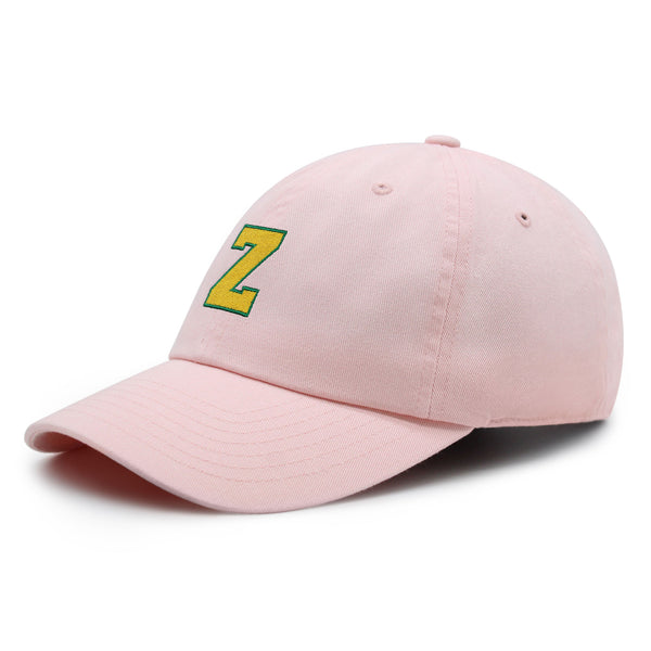 Initial Z College Letter Premium Dad Hat Embroidered Cotton Baseball Cap Yellow Alphabet