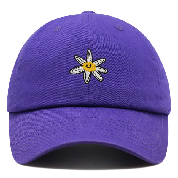 Flower Smile Premium Dad Hat Embroidered Cotton Baseball Cap Floral Emblem
