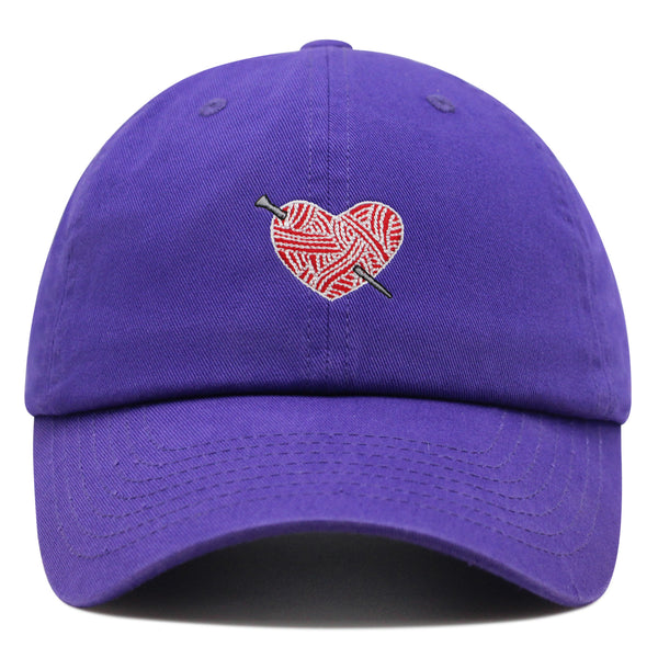 Heart Yarn and Needle Premium Dad Hat Embroidered Cotton Baseball Cap Stitchcraft Threadwork