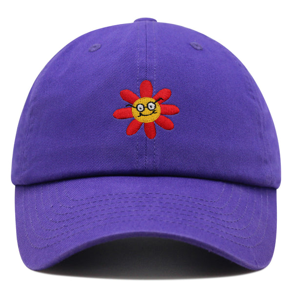 Smart Flower with Glasses Face Premium Dad Hat Embroidered Cotton Baseball Cap Botanical Hipster