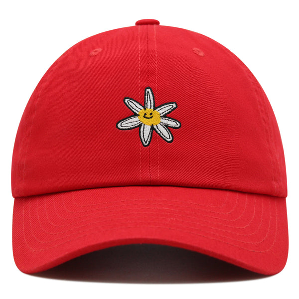 Flower Smile Premium Dad Hat Embroidered Cotton Baseball Cap Floral Emblem