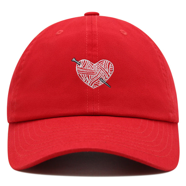 Heart Yarn and Needle Premium Dad Hat Embroidered Cotton Baseball Cap Stitchcraft Threadwork