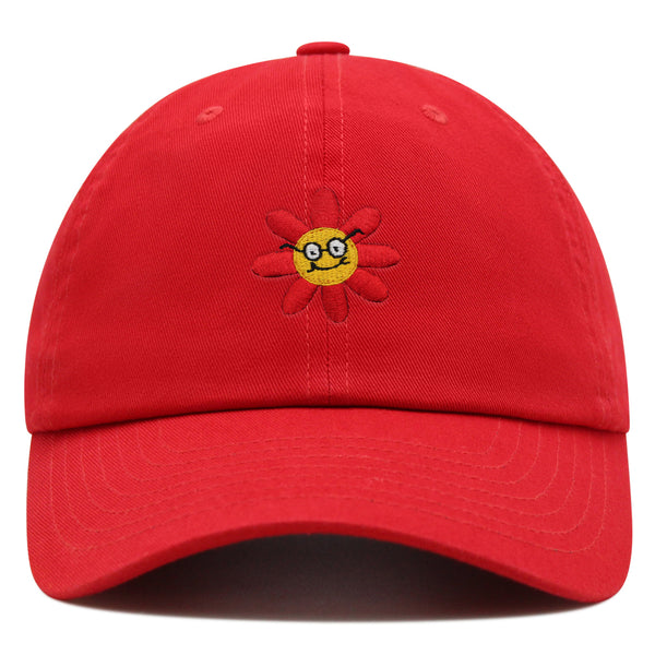 Smart Flower with Glasses Face Premium Dad Hat Embroidered Cotton Baseball Cap Botanical Hipster