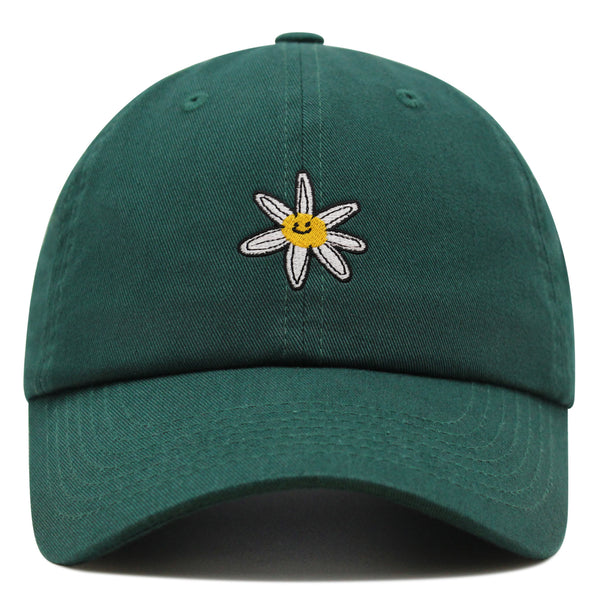 Flower Smile Premium Dad Hat Embroidered Cotton Baseball Cap Floral Emblem