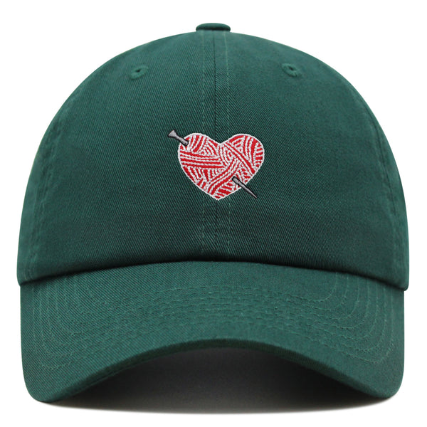 Heart Yarn and Needle Premium Dad Hat Embroidered Cotton Baseball Cap Stitchcraft Threadwork