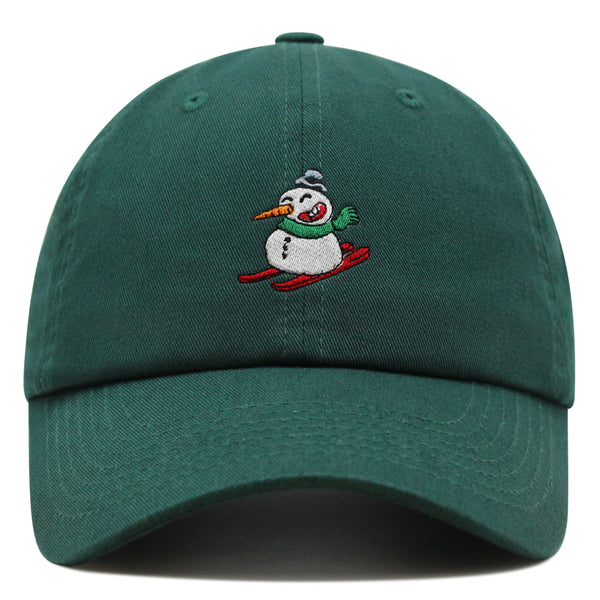 Snowman Skiing with Scarf Premium Dad Hat Embroidered Cotton Baseball Cap Snowman Skiing
