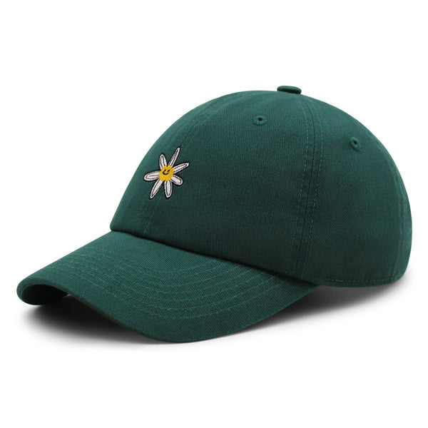 Flower Smile Premium Dad Hat Embroidered Cotton Baseball Cap Floral Emblem