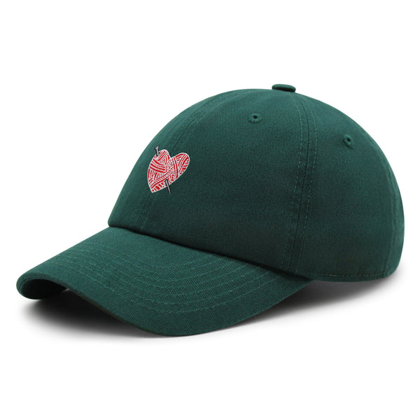 Heart Yarn and Needle Premium Dad Hat Embroidered Cotton Baseball Cap Stitchcraft Threadwork