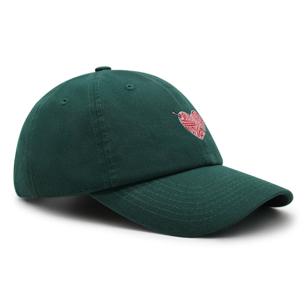 Heart Yarn and Needle Premium Dad Hat Embroidered Cotton Baseball Cap Stitchcraft Threadwork