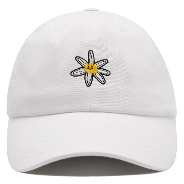 Flower Smile Premium Dad Hat Embroidered Cotton Baseball Cap Floral Emblem