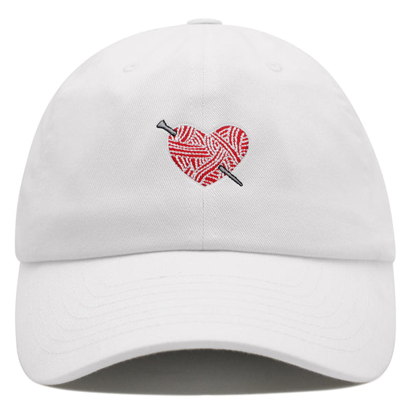 Heart Yarn and Needle Premium Dad Hat Embroidered Cotton Baseball Cap Stitchcraft Threadwork