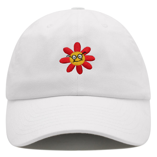 Smart Flower with Glasses Face Premium Dad Hat Embroidered Cotton Baseball Cap Botanical Hipster