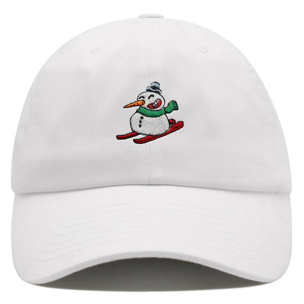 Snowman Skiing with Scarf Premium Dad Hat Embroidered Cotton Baseball Cap Snowman Skiing