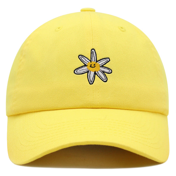 Flower Smile Premium Dad Hat Embroidered Cotton Baseball Cap Floral Emblem