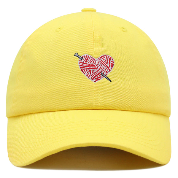 Heart Yarn and Needle Premium Dad Hat Embroidered Cotton Baseball Cap Stitchcraft Threadwork