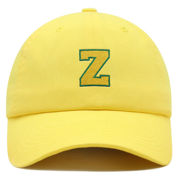 Initial Z College Letter Premium Dad Hat Embroidered Cotton Baseball Cap Yellow Alphabet