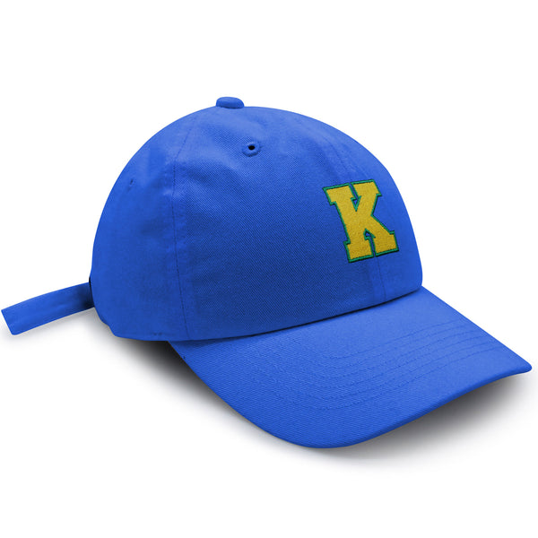 Initial K College Letter Dad Hat Embroidered Baseball Cap Yellow Alphabet