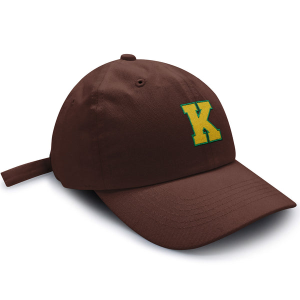 Initial K College Letter Dad Hat Embroidered Baseball Cap Yellow Alphabet