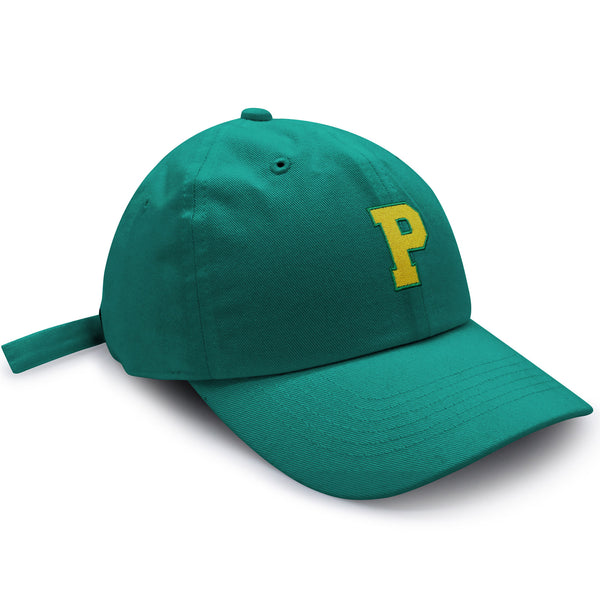 Initial P College Letter Dad Hat Embroidered Baseball Cap Yellow Alphabet