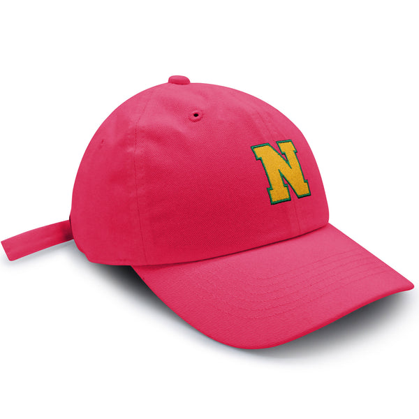 Initial N College Letter Dad Hat Embroidered Baseball Cap Yellow Alphabet