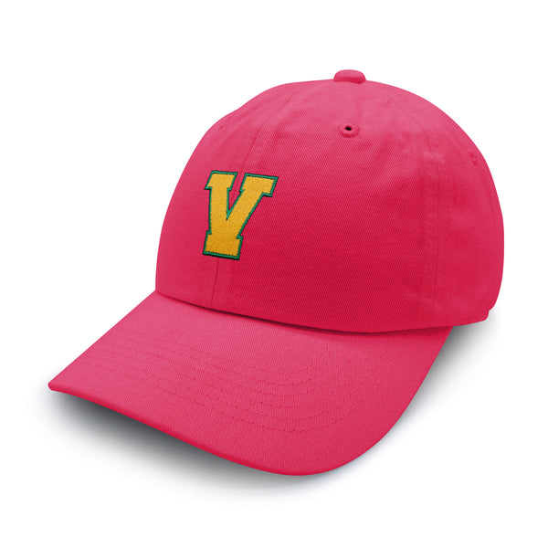 Initial V College Letter Dad Hat Embroidered Baseball Cap Yellow Alphabet