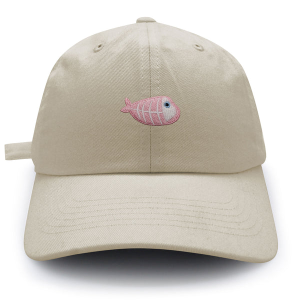 Fishbone Dad Hat Embroidered Baseball Cap Pink Bone