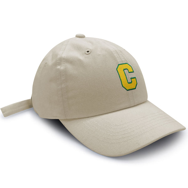 Initial C College Letter Dad Hat Embroidered Baseball Cap Yellow Alphabet