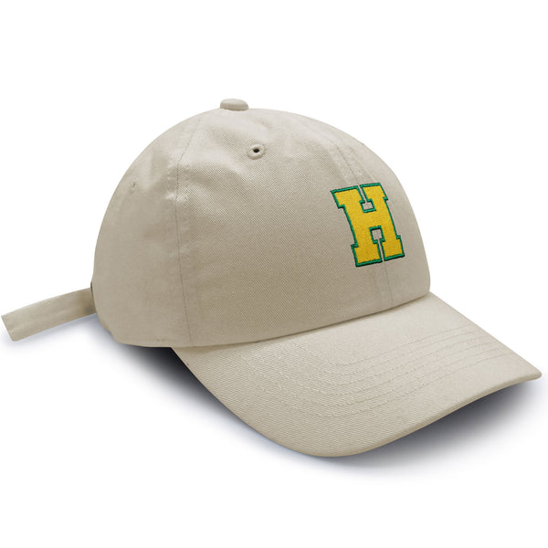 Initial H College Letter Dad Hat Embroidered Baseball Cap Yellow Alphabet