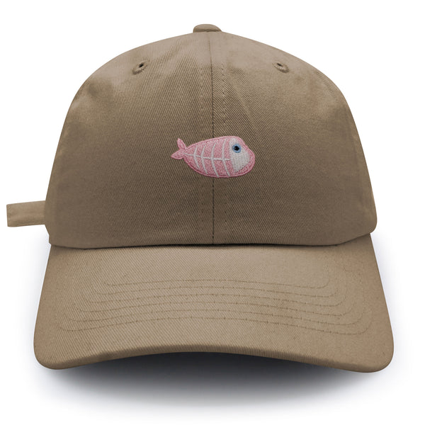 Fishbone Dad Hat Embroidered Baseball Cap Pink Bone