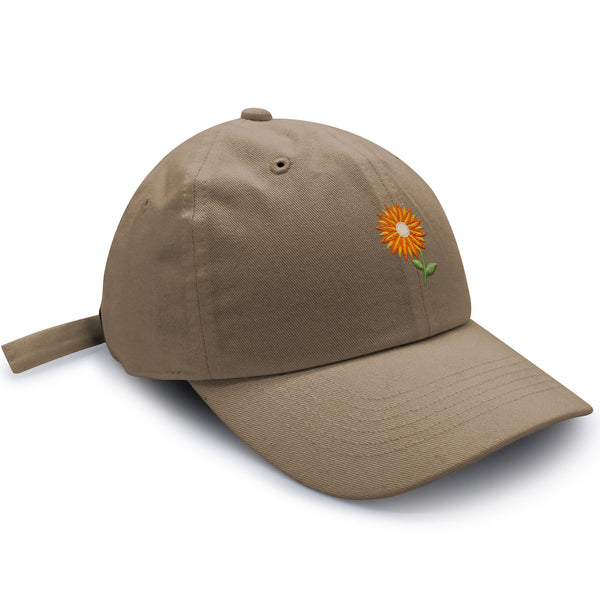 Orange Flower Dad Hat Embroidered Baseball Cap Floral