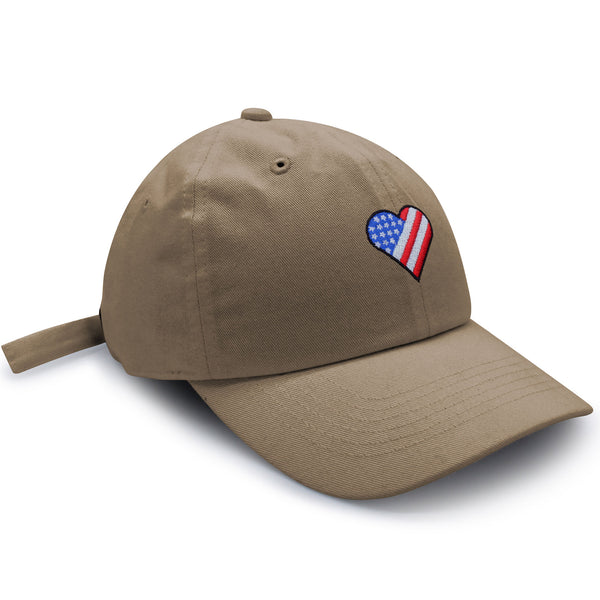 Heart US Flag Dad Hat Embroidered Baseball Cap Love USA