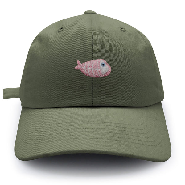 Fishbone Dad Hat Embroidered Baseball Cap Pink Bone