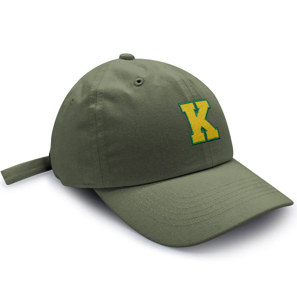 Initial K College Letter Dad Hat Embroidered Baseball Cap Yellow Alphabet