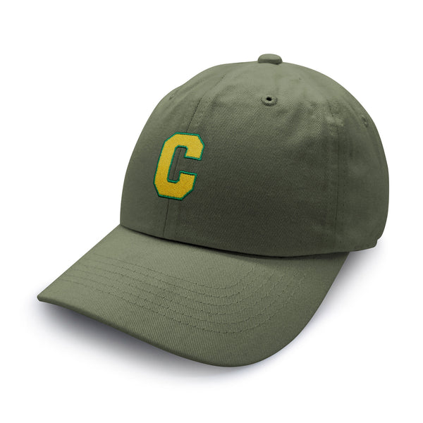 Initial C College Letter Dad Hat Embroidered Baseball Cap Yellow Alphabet