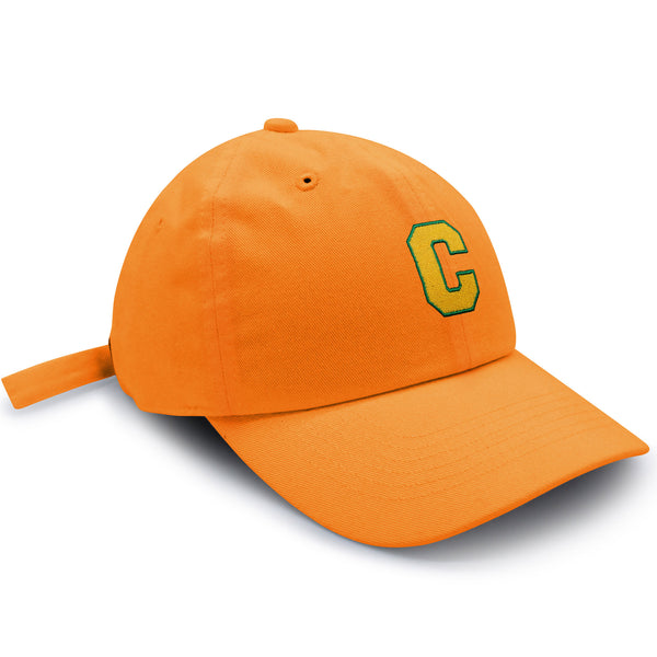 Initial C College Letter Dad Hat Embroidered Baseball Cap Yellow Alphabet