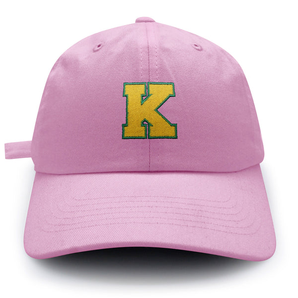 Initial K College Letter Dad Hat Embroidered Baseball Cap Yellow Alphabet