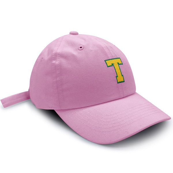 Initial T College Letter Dad Hat Embroidered Baseball Cap Yellow Alphabet