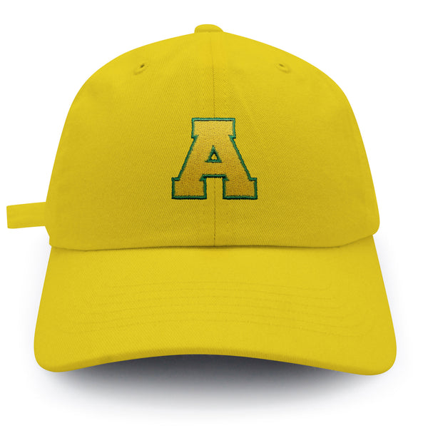 Initial A College Letter Dad Hat Embroidered Baseball Cap Yellow Alphabet