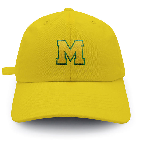 Initial M College Letter Dad Hat Embroidered Baseball Cap Yellow Alphabet